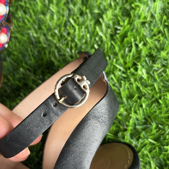 TORY BURCH Estella Wedge Black Beaded Strappy Sandals size 5.5 - Picture 9 of 10